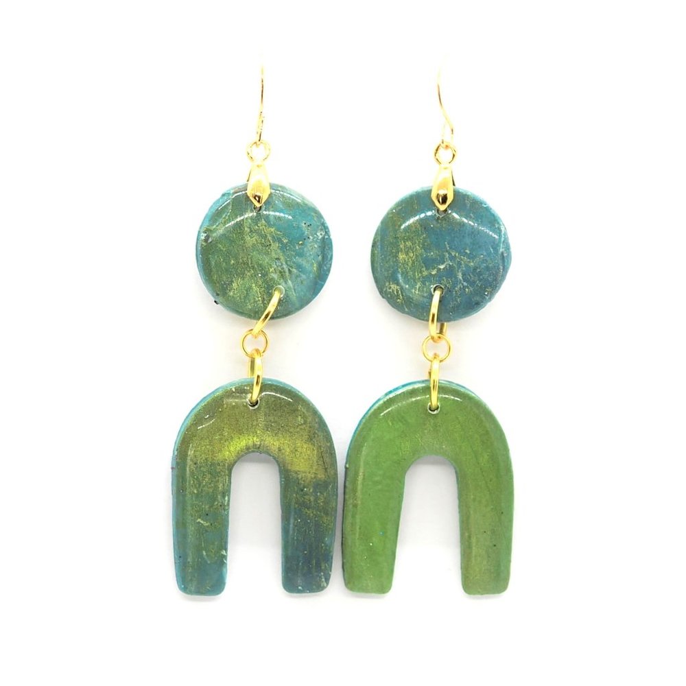 Gold-Green Deco Earrings